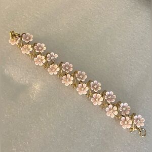 Vintage light pink flower bracelet with rhinestones by Coro